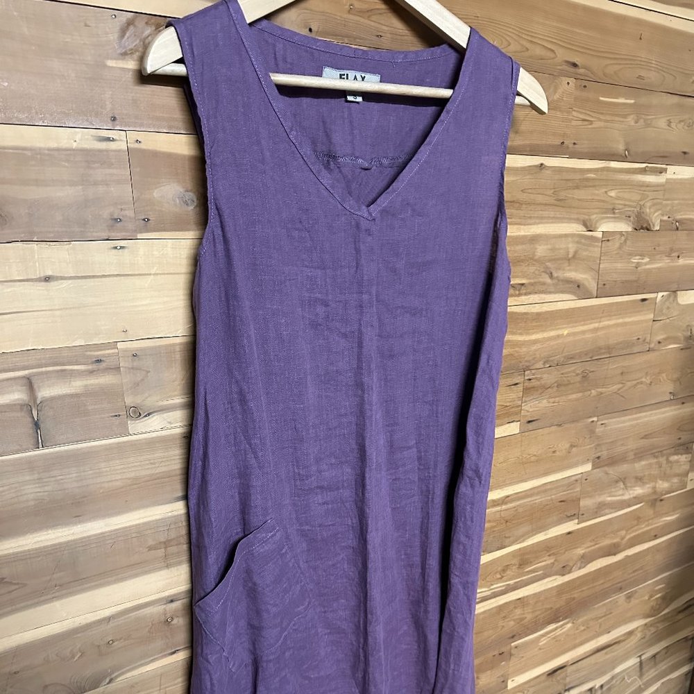 FLAX Clothing DREAMY DRESS 100% Linen ELDERBERRY Plum S BIAS BACK Knee-Length - Picture 5 of 6